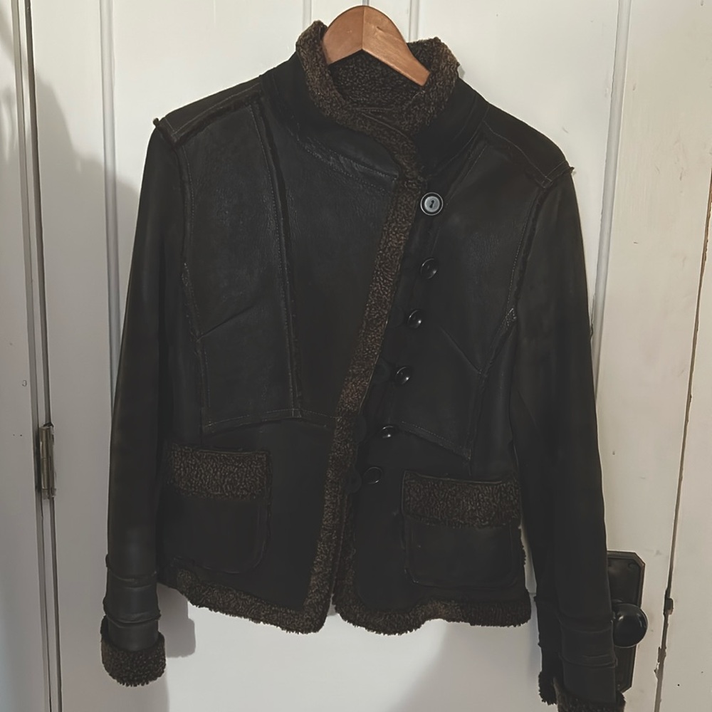 Aston Leather moto style shearling jacket